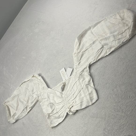 NWT L*Space Farryn‎ Top White Puffy Smocked Crop Top - Picture 2 of 16